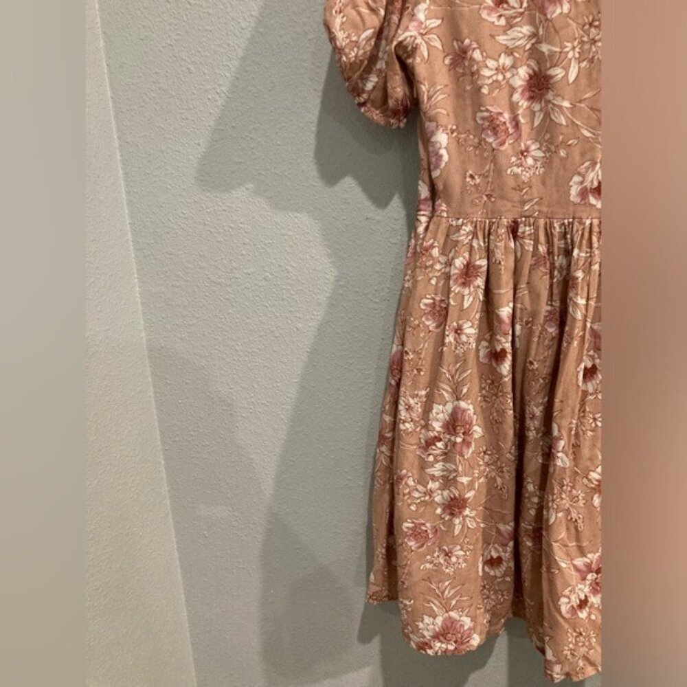Jessakae Fairfarren Boho Cottagecore Prairie Floral Neutral Puff Sleeve Dress - Picture 12 of 12